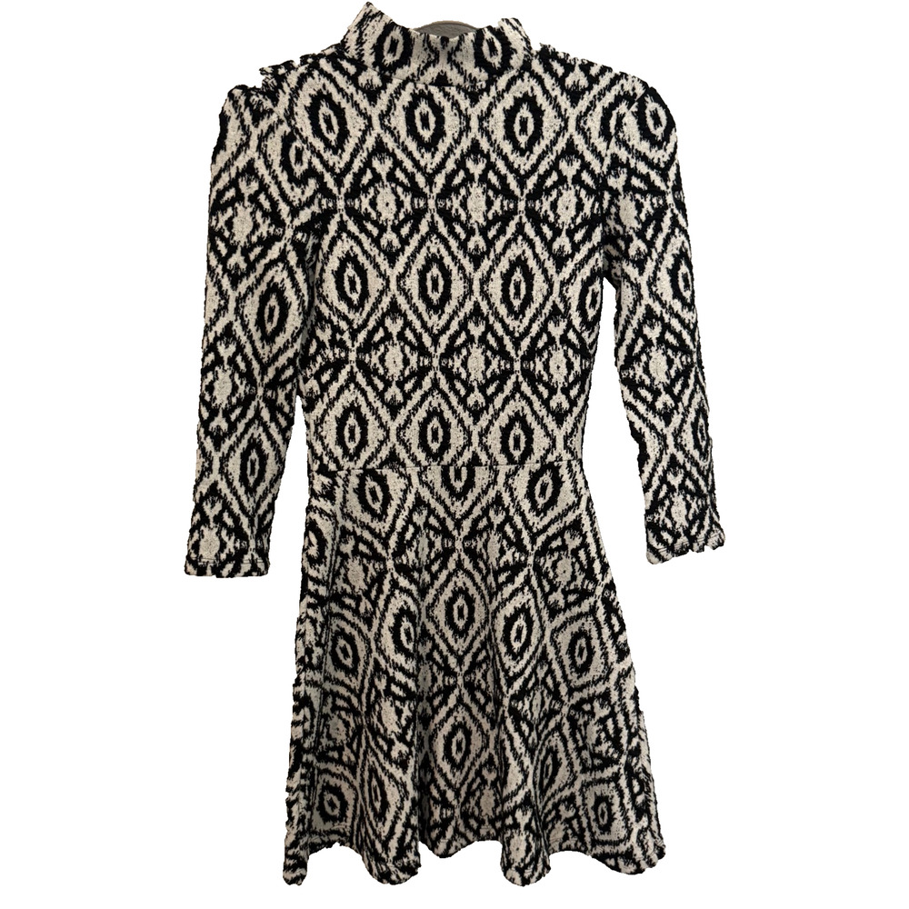 H&M Long Sleeve Black White Pattern Dress Mock Neck Cozy Holiday Size Small